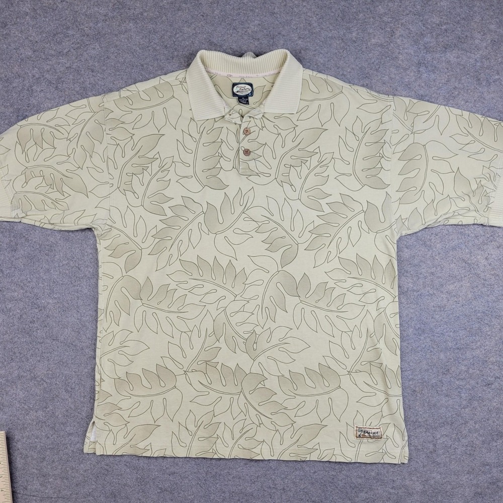 Tommy‎ Bahama Polo Shirt Mens XL Beige Leaf Print 100% Cotton Knit Tropical Top